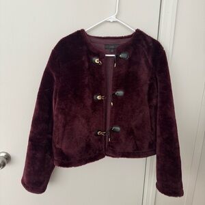 Zara Fuzzy Jacket in burgundy. Size Large. Fits more like medium.